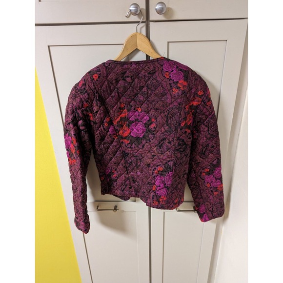 Vintage 1980s Carole Little Purple Poppy Floral Quilted Equestrian Art Jacket 10 - Picture 5 of 8